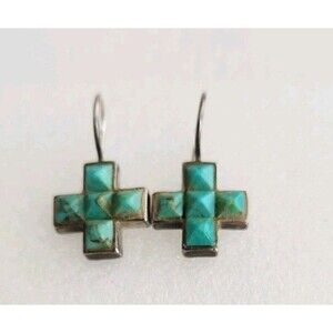 5.25 G Vintage Sterling Silver Faux Turquoise Cross Southwestern Earrings